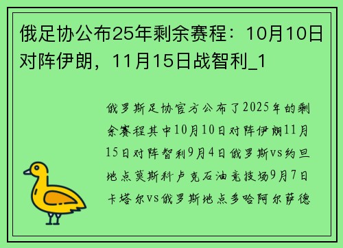 俄足协公布25年剩余赛程：10月10日对阵伊朗，11月15日战智利_1