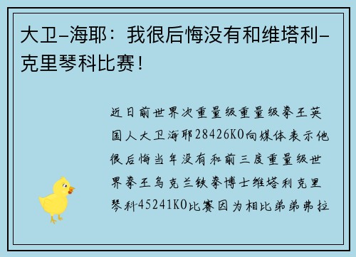 大卫-海耶：我很后悔没有和维塔利-克里琴科比赛！